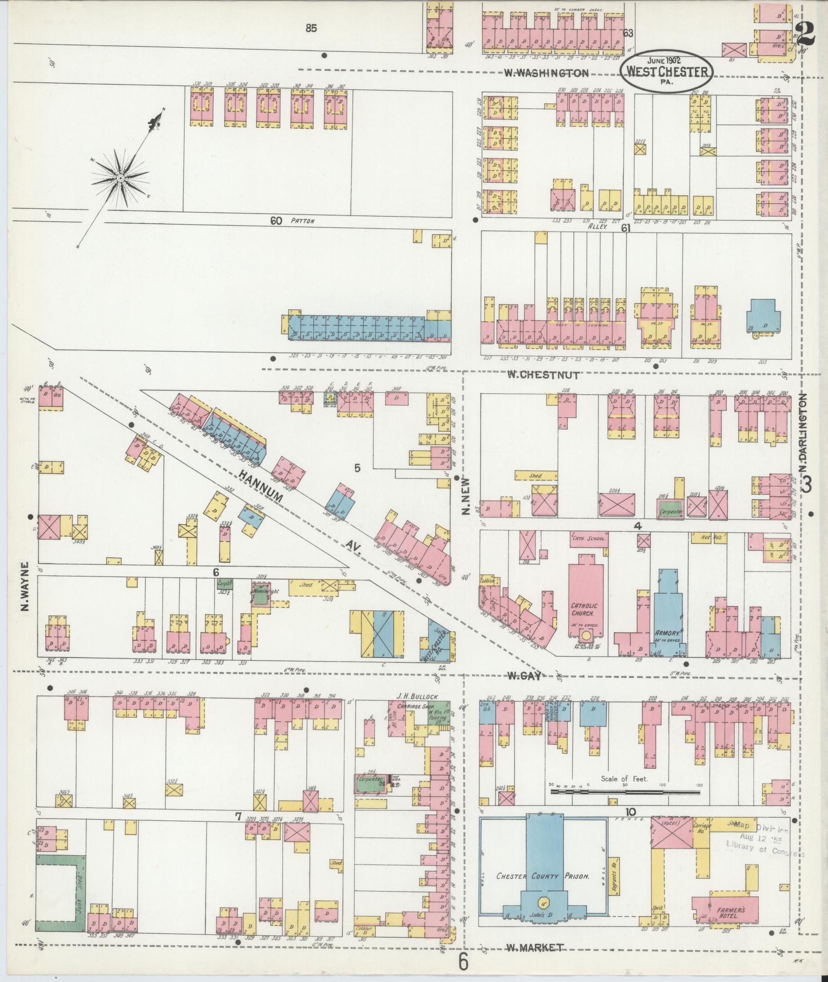 Sanborn Fire Insurance Map from West Chester, Chester County, Pennsylvania (1902), Sheet #0002 - Complete Map Set gallery image, historic Sanborn map, vintage wall art, Pennsylvania Pennsylvania