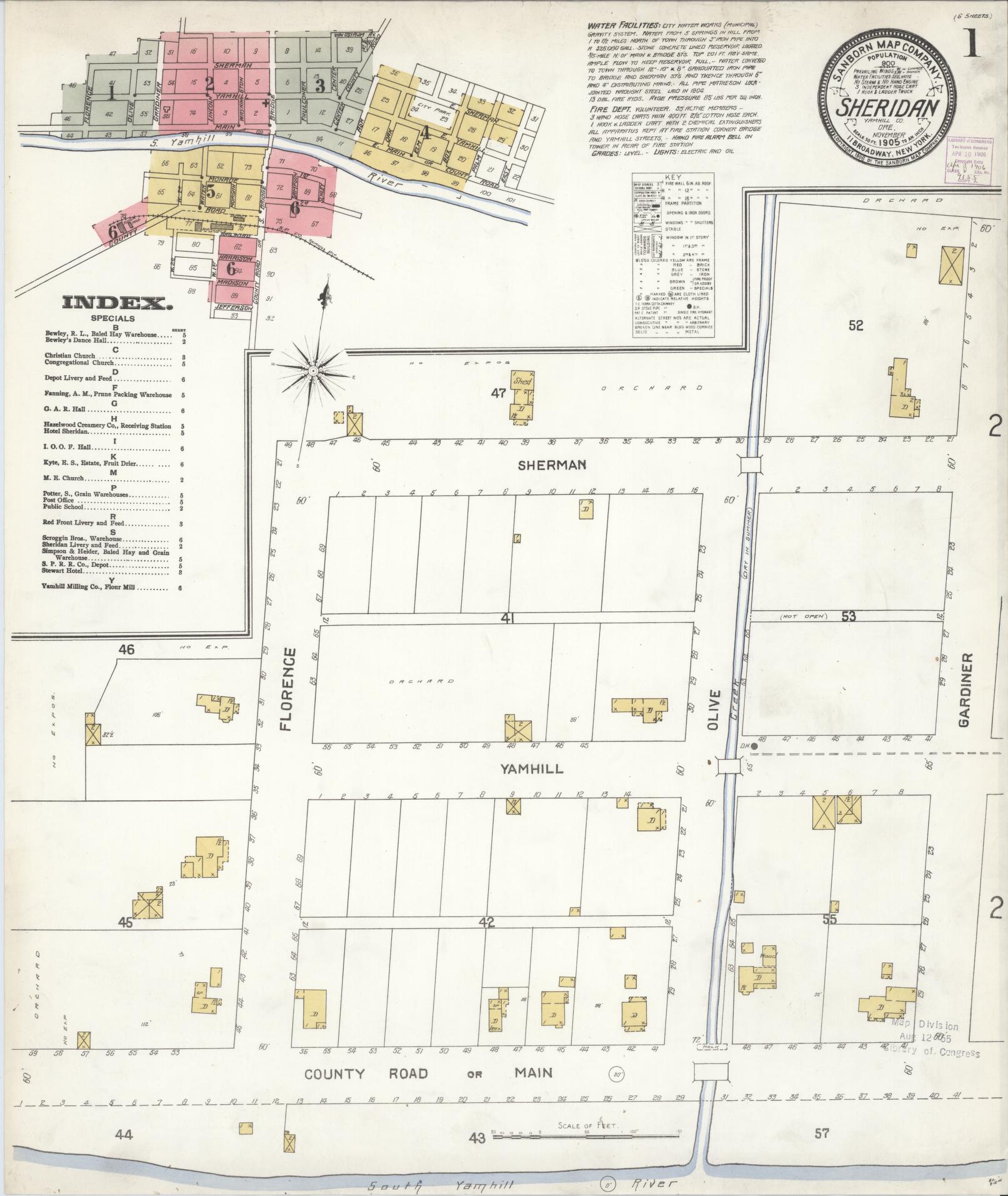 Sanborn Fire Insurance Map from Sheridan, Yamhill County, Oregon (1905), Sheet #0001 - Complete Map Set gallery image, historic Sanborn map, vintage wall art, Oregon Oregon