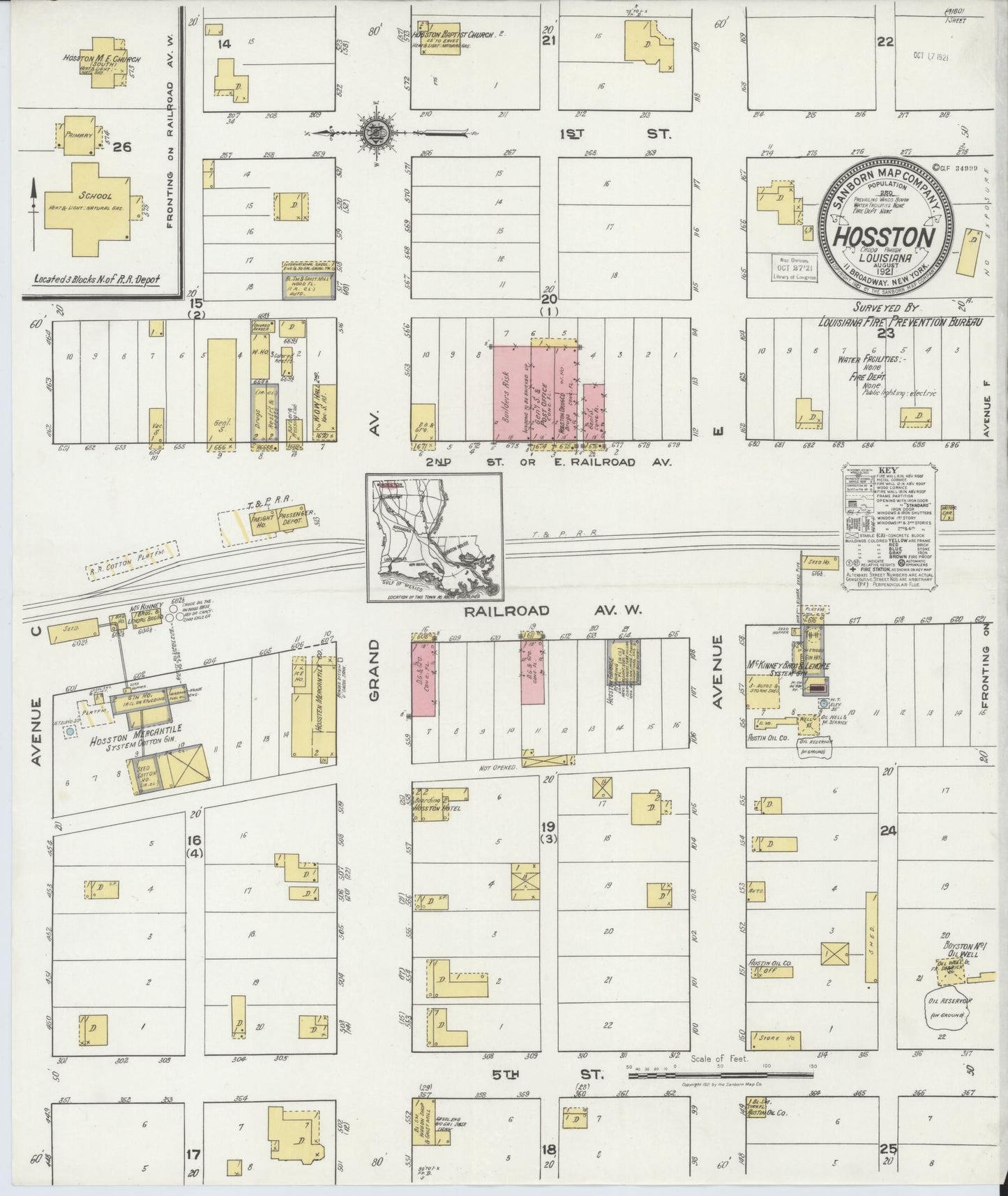 Sanborn Fire Insurance Map from Hosston, Caddo Parish, Louisiana (1921), Sheet #0001 - Historic Sanborn Fire Insurance Map Print, vintage old map wall art, antique decor, genealogy gift, Louisiana Louisiana map