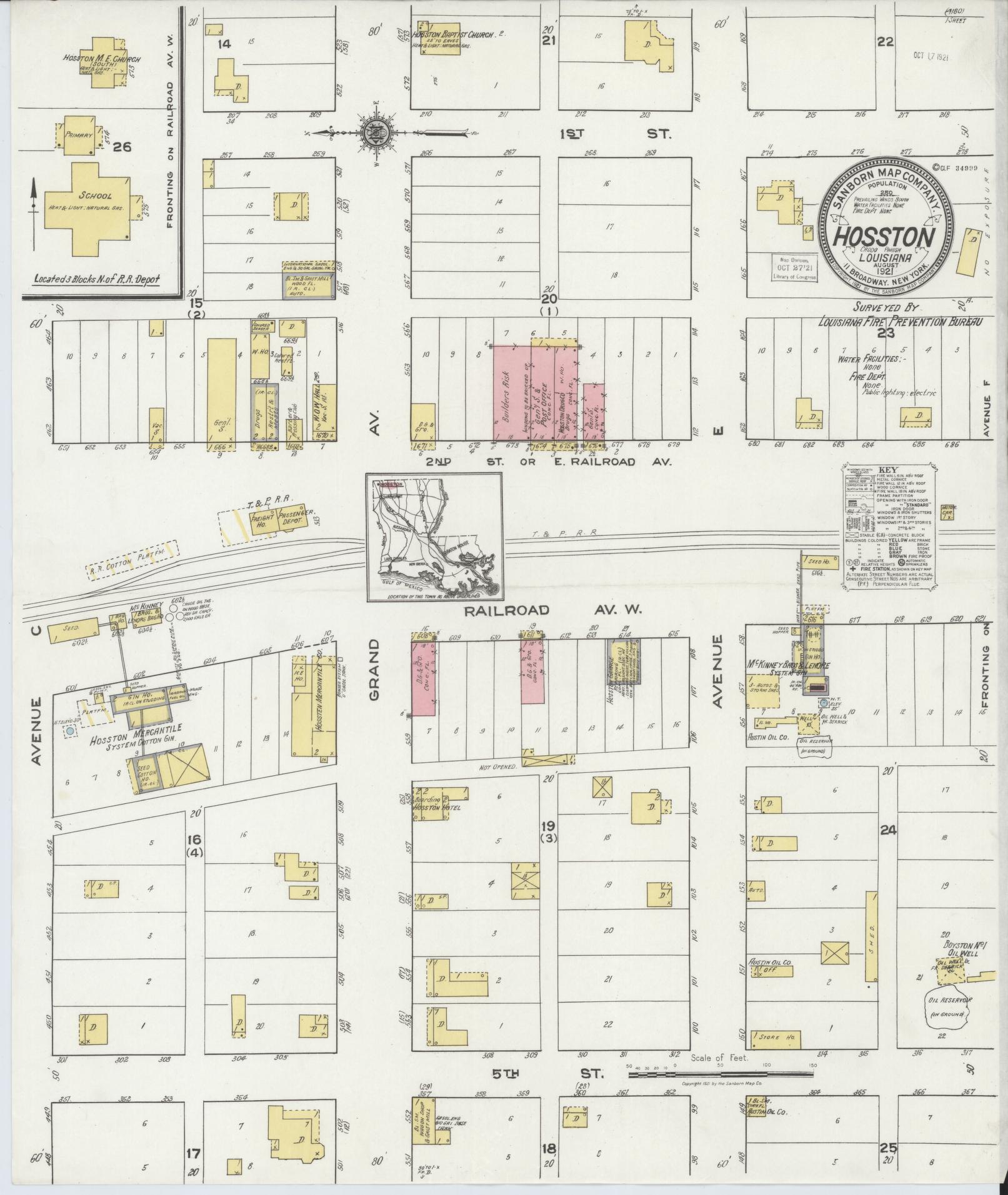 Sanborn Fire Insurance Map from Hosston, Caddo Parish, Louisiana (1921), Sheet #0001 - Historic Sanborn Fire Insurance Map Print, vintage old map wall art, antique decor, genealogy gift, Louisiana Louisiana map