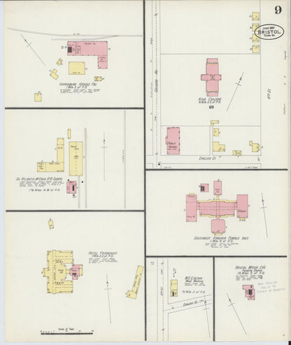Sanborn Fire Insurance Map from Bristol, Sullivan County, Tennessee (1898), Sheet #0009 - Complete Map Set gallery image, historic Sanborn map, vintage wall art, Tennessee Tennessee