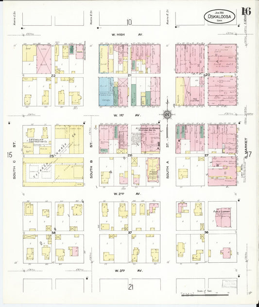 Sanborn Fire Insurance Map from Oskaloosa, Mahaska County, Iowa (1910), Sheet #0016 - Historic Sanborn Fire Insurance Map Print, vintage old map wall art