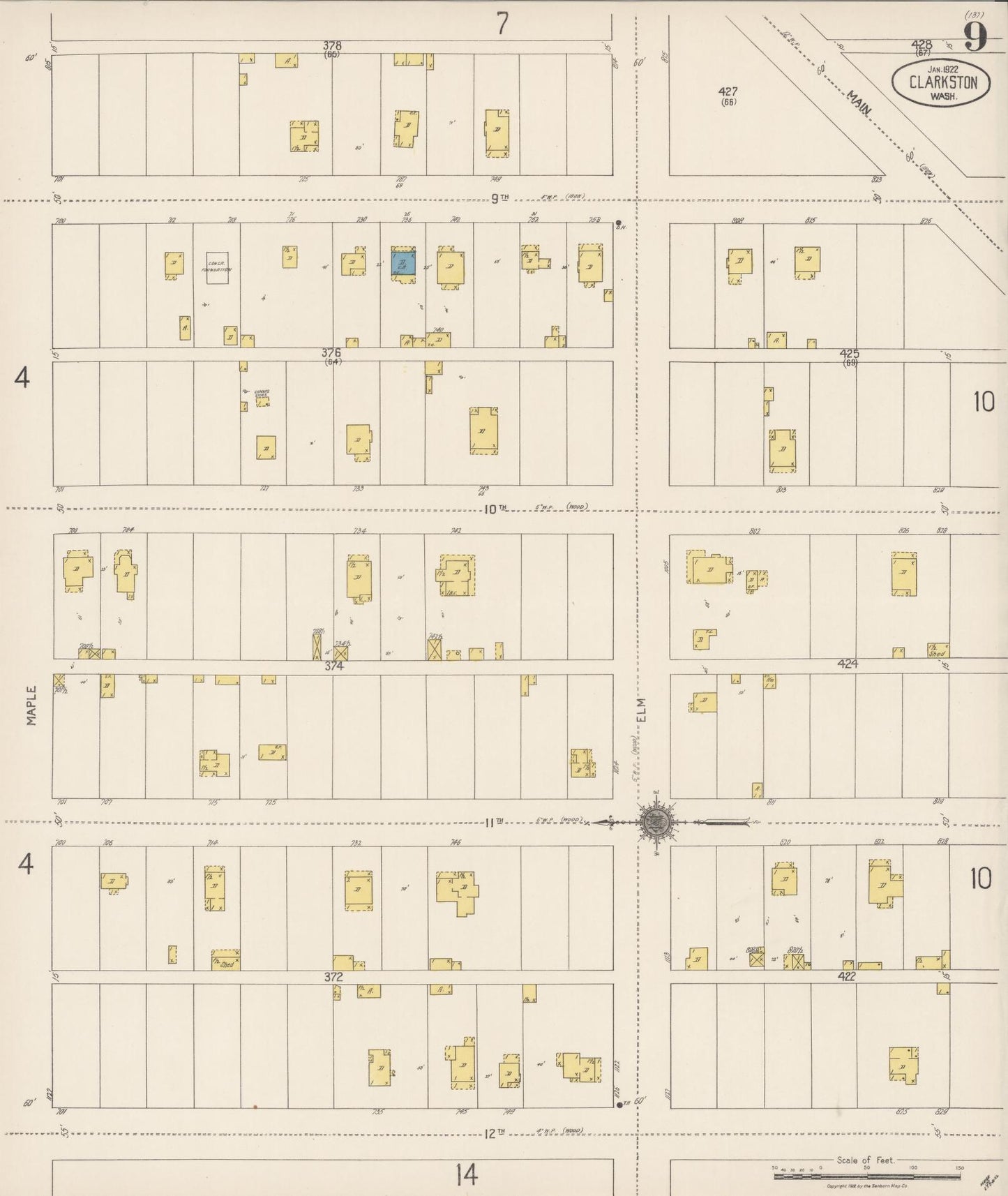 Sanborn Fire Insurance Map from Clarkston, Asotin County, Washington (1922), Sheet #0009 - Complete Map Set gallery image, historic Sanborn map, vintage wall art, Washington Washington