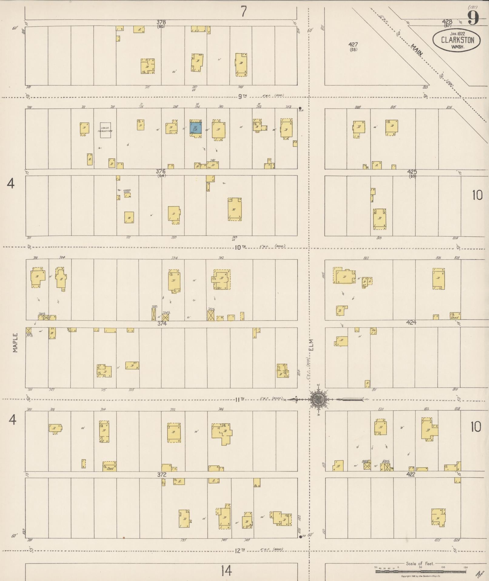 Sanborn Fire Insurance Map from Clarkston, Asotin County, Washington (1922), Sheet #0009 - Complete Map Set gallery image, historic Sanborn map, vintage wall art, Washington Washington