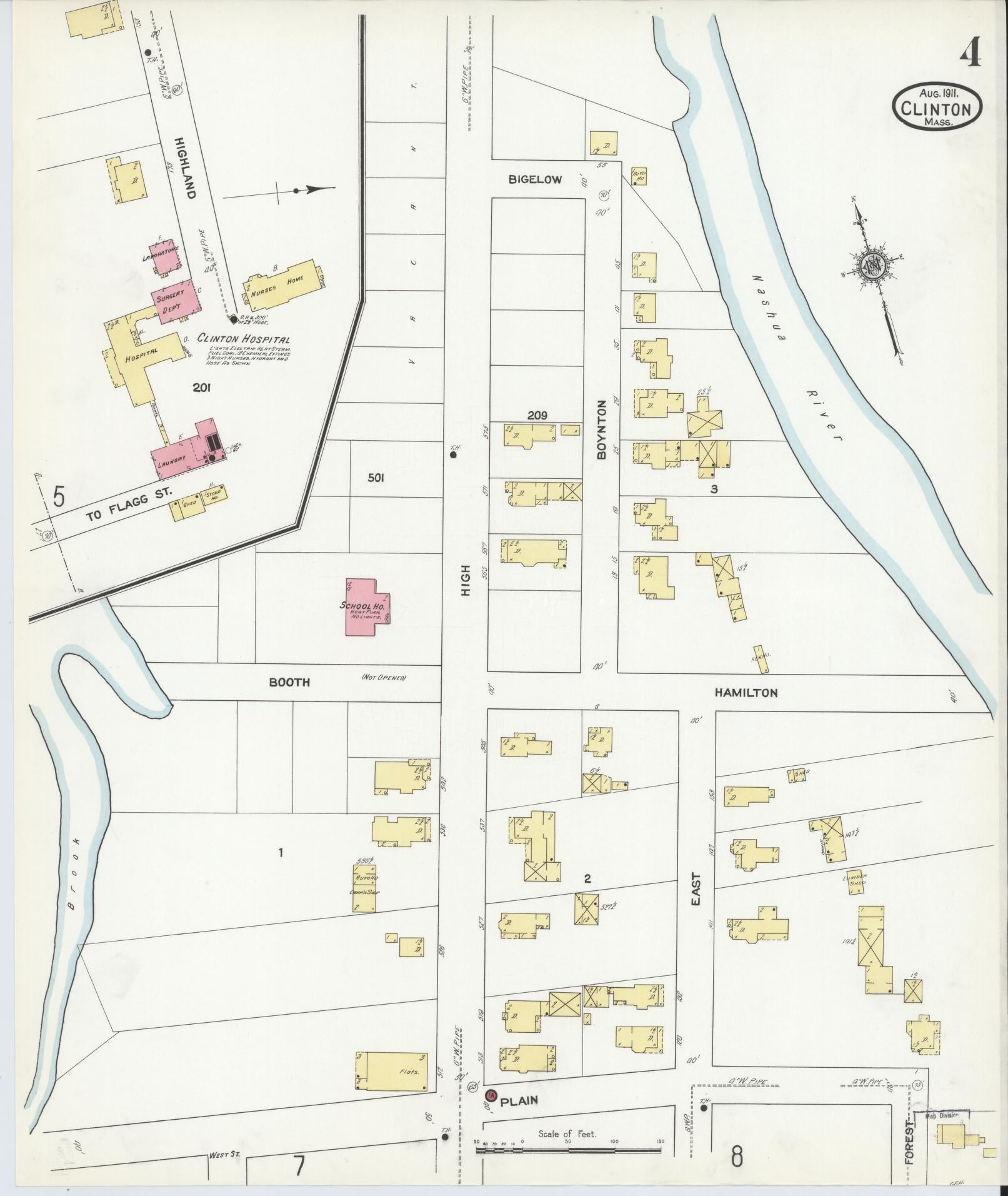 Sanborn Fire Insurance Map from Clinton, Worcester County, Massachusetts (1911), Sheet #0004 - Complete Map Set gallery image, historic Sanborn map, vintage wall art, Massachusetts Massachusetts