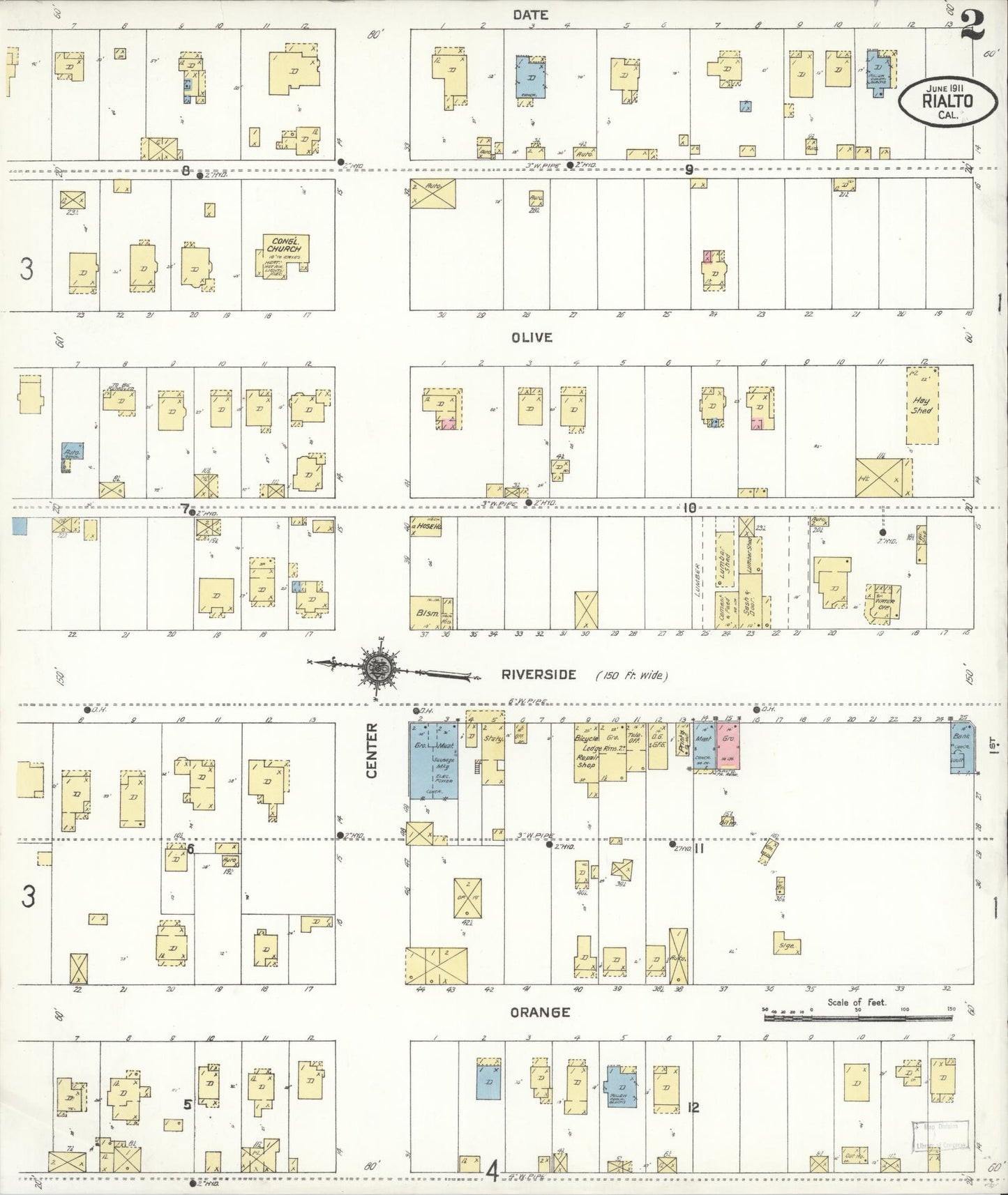 Sanborn Fire Insurance Map from Rialto, San Bernardino County, California (1911), Sheet #0002 - Complete Map Set gallery image, historic Sanborn map, vintage wall art, California California