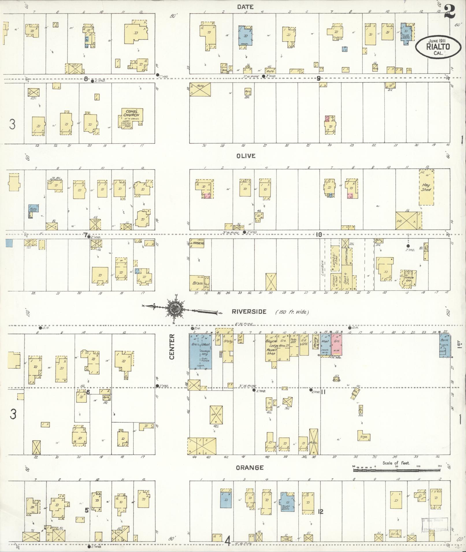 Sanborn Fire Insurance Map from Rialto, San Bernardino County, California (1911), Sheet #0002 - Complete Map Set gallery image, historic Sanborn map, vintage wall art, California California