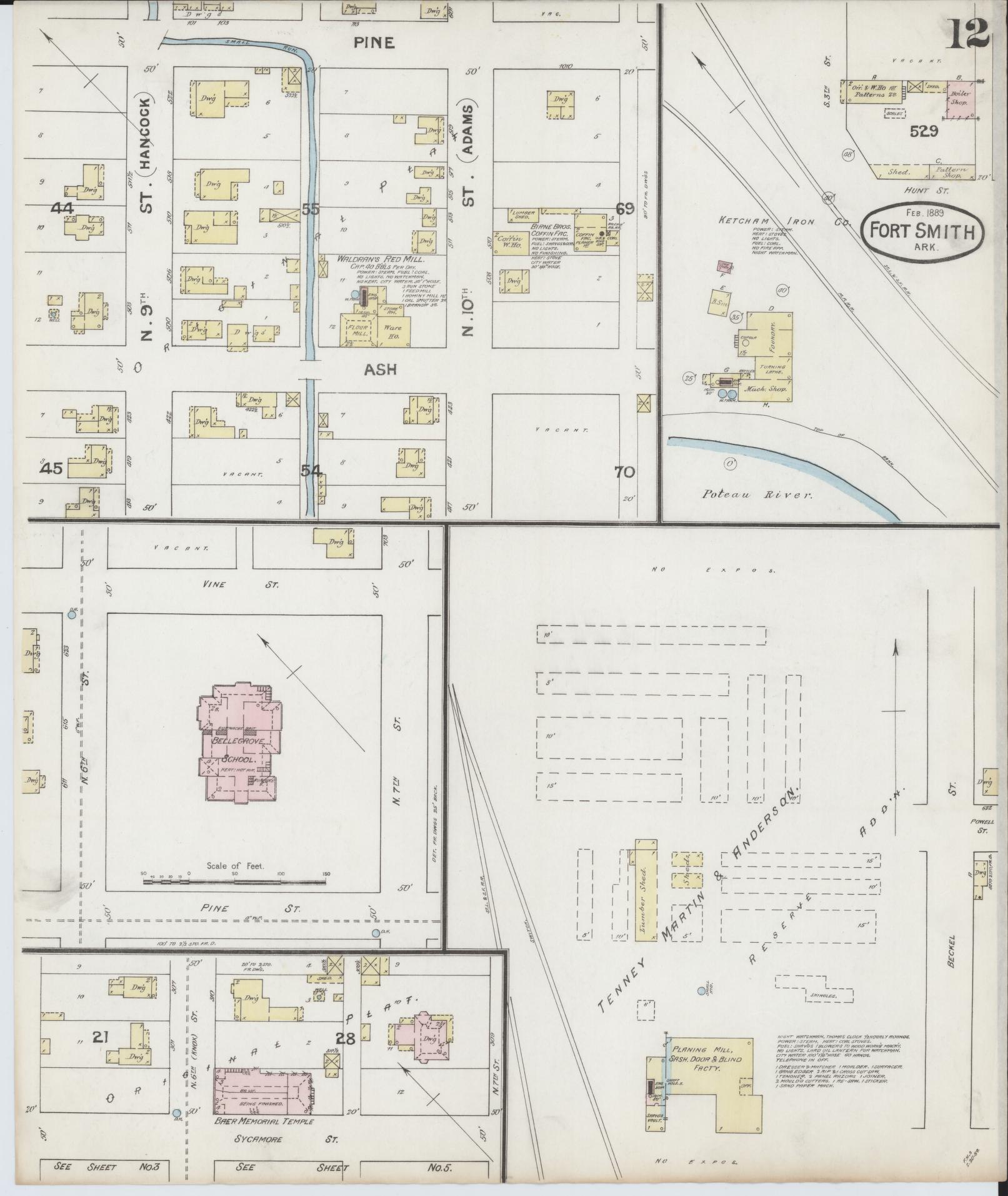 Sanborn Fire Insurance Map from Fort Smith, Sebastian County, Arkansas (1889), Sheet #0012 - Historic Sanborn Fire Insurance Map Print, vintage old map wall art, antique decor, genealogy gift, Arkansas Arkansas map