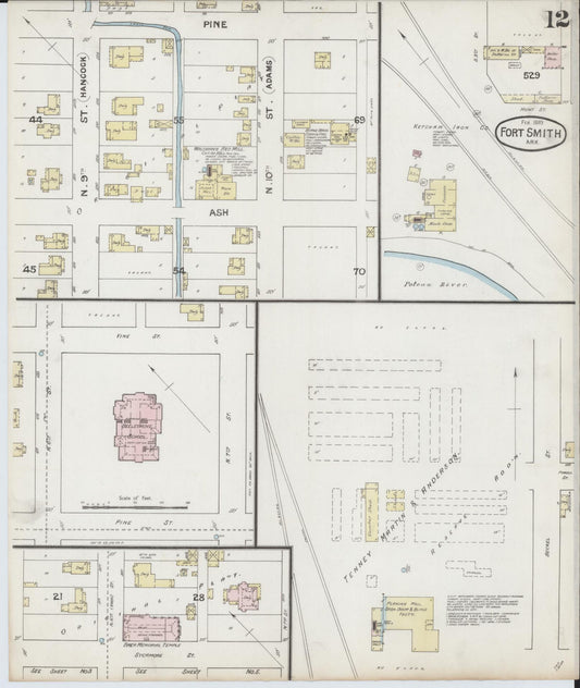 Sanborn Fire Insurance Map from Fort Smith, Sebastian County, Arkansas (1889), Sheet #0012 - Historic Sanborn Fire Insurance Map Print, vintage old map wall art, antique decor, genealogy gift, Arkansas Arkansas map
