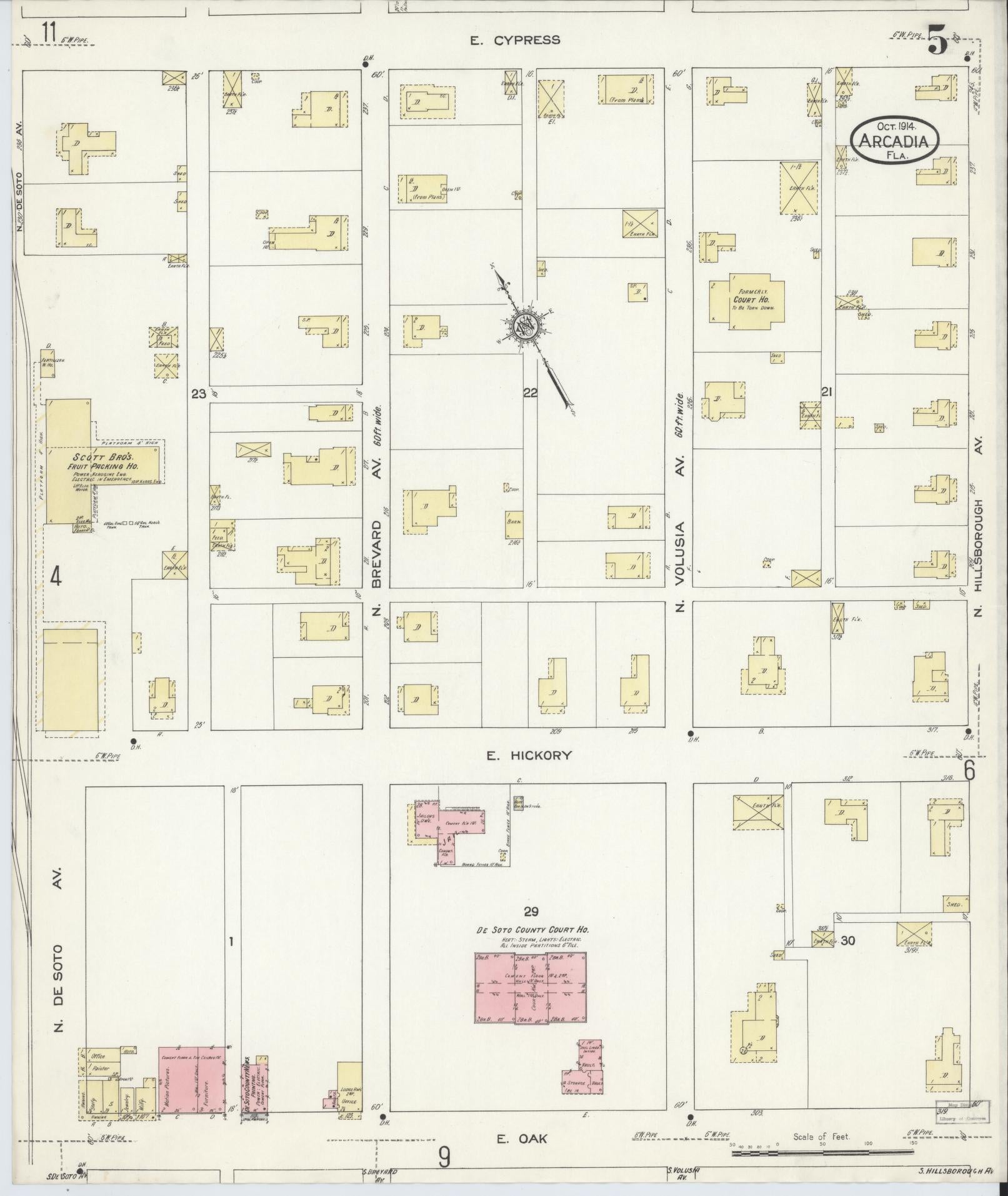 Sanborn Fire Insurance Map from Arcadia, DeSoto County, Florida (1914), Sheet #0005 - Complete Map Set gallery image, historic Sanborn map, vintage wall art, Florida Florida