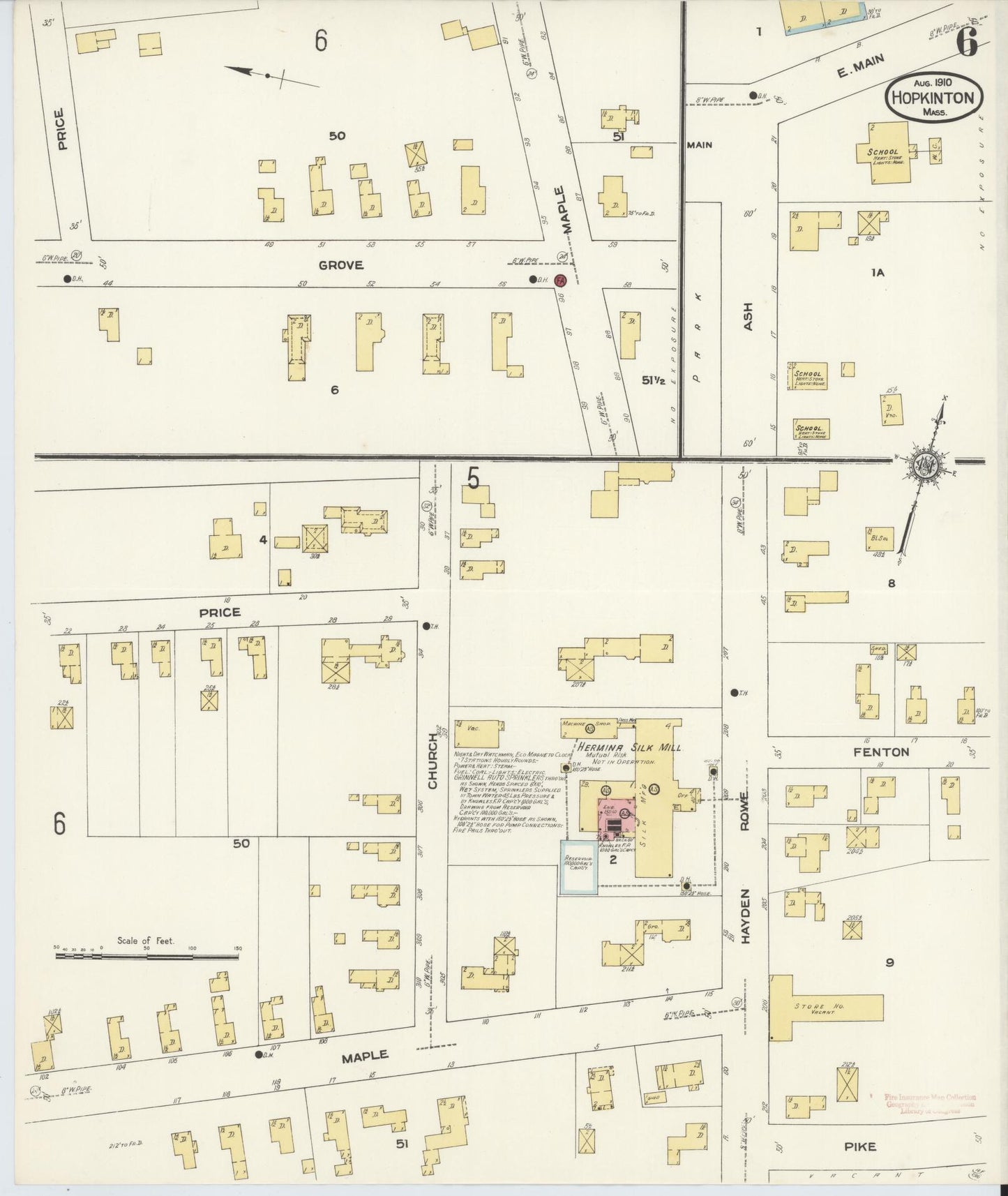 Sanborn Fire Insurance Map from Hopkinton, Middlesex County, Massachusetts (1910), Sheet #0006 - Historic Sanborn Fire Insurance Map Print, vintage old map wall art, antique decor, genealogy gift, Massachusetts Massachusetts map