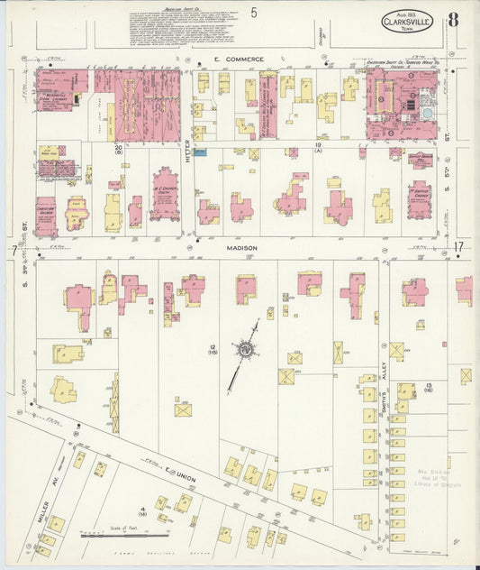 Sanborn Fire Insurance Map from Clarksville, Montgomery County, Tennessee (1913), Sheet #0008 - Historic Sanborn Fire Insurance Map Print, vintage old map wall art, antique decor, genealogy gift, Tennessee Tennessee map