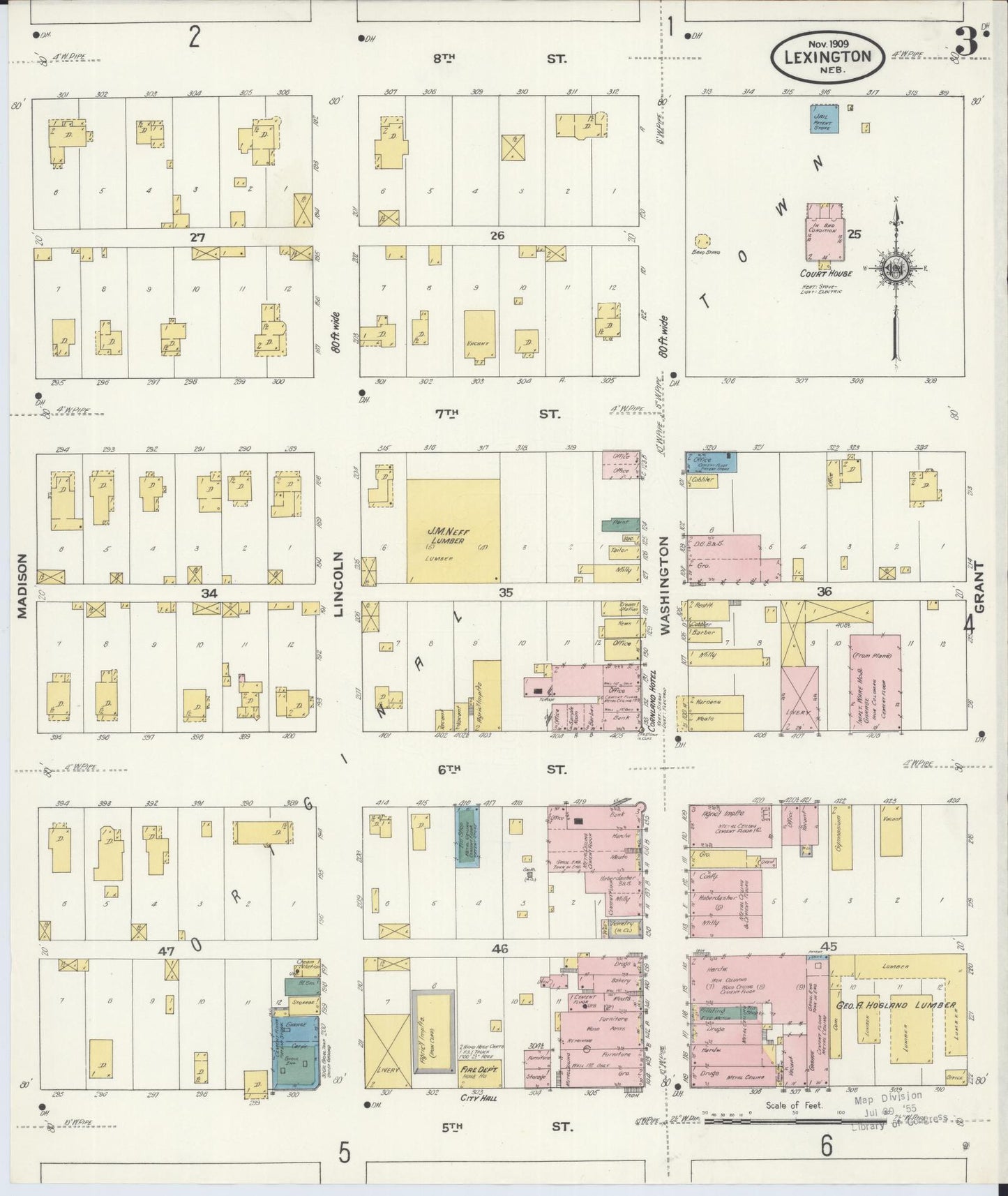 Sanborn Fire Insurance Map from Lexington, Dawson County, Nebraska (1909), Sheet #0003 - Historic Sanborn Fire Insurance Map Print, vintage old map wall art, antique decor, genealogy gift, Nebraska Nebraska map
