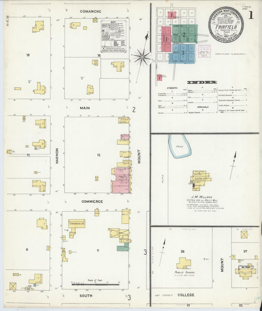 Sanborn Fire Insurance Map from Fairfield, Freestone County, Texas (1907), Sheet #0001 - Complete Map Set gallery image, historic Sanborn map, vintage wall art, Texas Texas