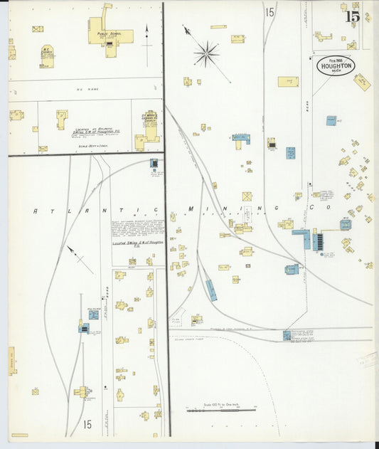 Sanborn Fire Insurance Map from Houghton, Houghton County, Michigan (1908), Sheet #0015 - Historic Sanborn Fire Insurance Map Print, vintage old map wall art, antique decor, genealogy gift, Michigan Michigan map