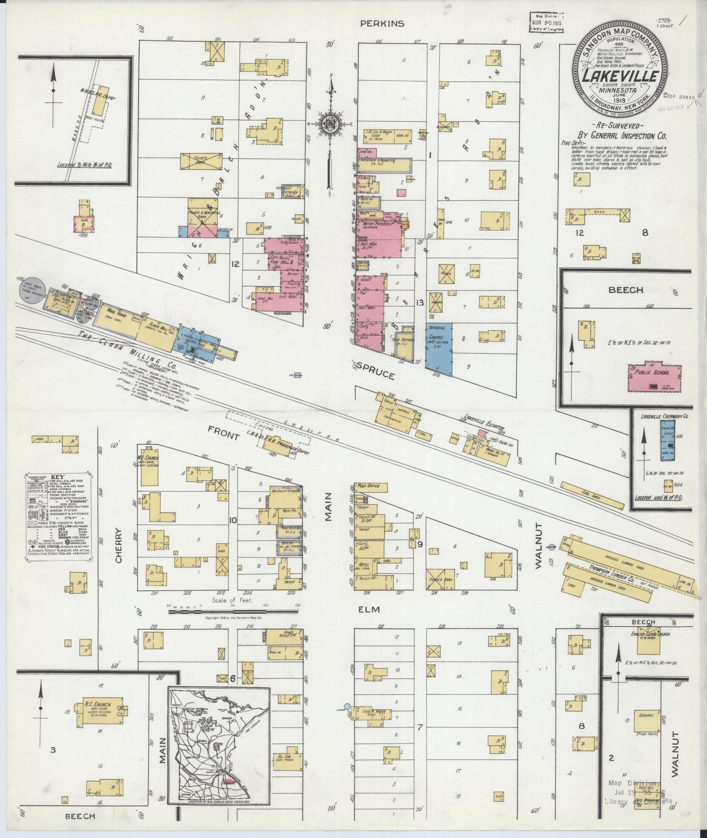 Sanborn Fire Insurance Map from Lakeville, Dakota County, Minnesota (1919), Sheet #0001 - Historic Sanborn Fire Insurance Map Print, vintage old map wall art, antique decor, genealogy gift, Minnesota Minnesota map
