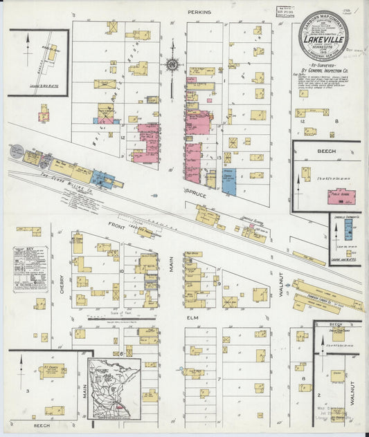 Sanborn Fire Insurance Map from Lakeville, Dakota County, Minnesota (1919), Sheet #0001 - Historic Sanborn Fire Insurance Map Print, vintage old map wall art, antique decor, genealogy gift, Minnesota Minnesota map