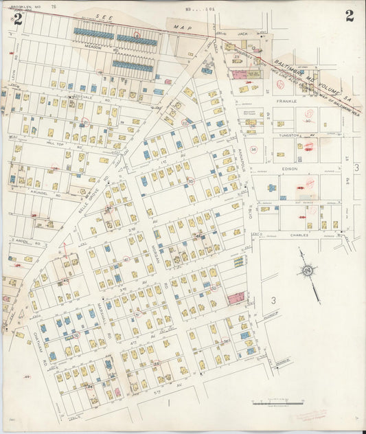 Sanborn Fire Insurance Map from Brooklyn, Anne Arundel County, Maryland (1942), Sheet #0002 - Historic Sanborn Fire Insurance Map Print, vintage old map wall art, antique decor, genealogy gift, Maryland Maryland map