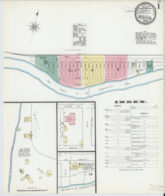 Sanborn Fire Insurance Map from Renovo, Clinton County, Pennsylvania (1892), Sheet #0001 - Historic Sanborn Fire Insurance Map Print, vintage old map wall art, antique decor, genealogy gift, Pennsylvania Pennsylvania map