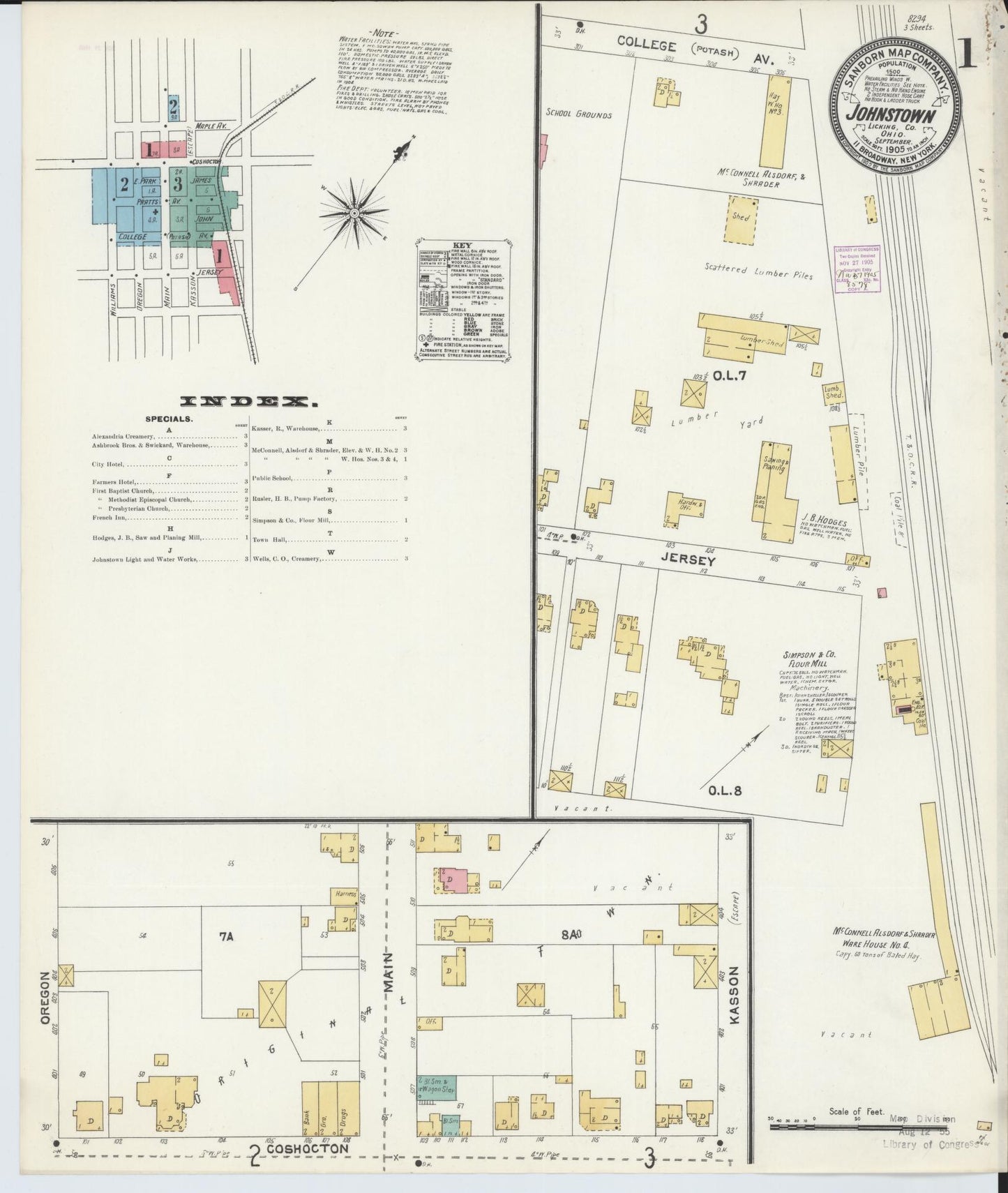 Sanborn Fire Insurance Map from Johnstown, Licking County, Ohio (1905), Sheet #0001 - Historic Sanborn Fire Insurance Map Print, vintage old map wall art, antique decor, genealogy gift, Ohio Ohio map