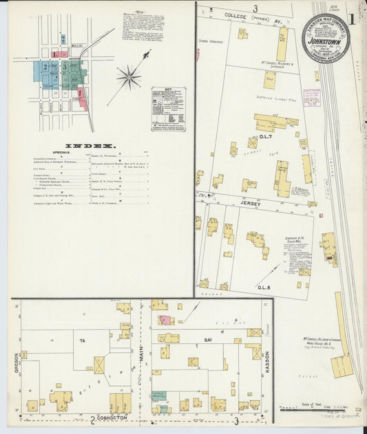 Sanborn Fire Insurance Map from Johnstown, Licking County, Ohio (1905), Sheet #0001 - Historic Sanborn Fire Insurance Map Print, vintage old map wall art, antique decor, genealogy gift, Ohio Ohio map