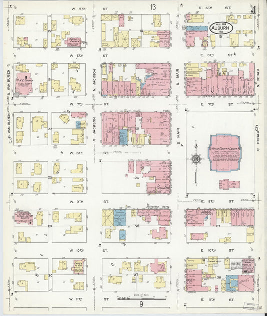 Sanborn Fire Insurance Map from Auburn, De Kalb County, Indiana (1914), Sheet #0004 - Historic Sanborn Fire Insurance Map Print, vintage old map wall art, antique decor, genealogy gift, Indiana Indiana map