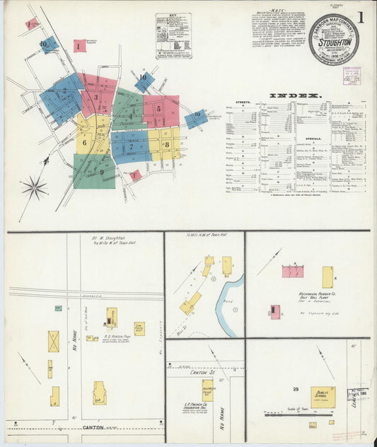 Sanborn Fire Insurance Map from Stoughton, Norfolk County, Massachusetts (1906), Sheet #0001 - Historic Sanborn Fire Insurance Map Print, vintage old map wall art, antique decor, genealogy gift, Massachusetts Massachusetts map