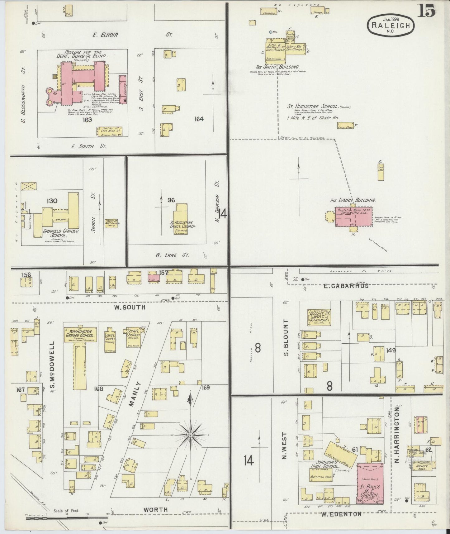 Sanborn Fire Insurance Map from Raleigh, Wake County, North Carolina (1896), Sheet #0015 - Complete Map Set gallery image, historic Sanborn map, vintage wall art, North Carolina North Carolina
