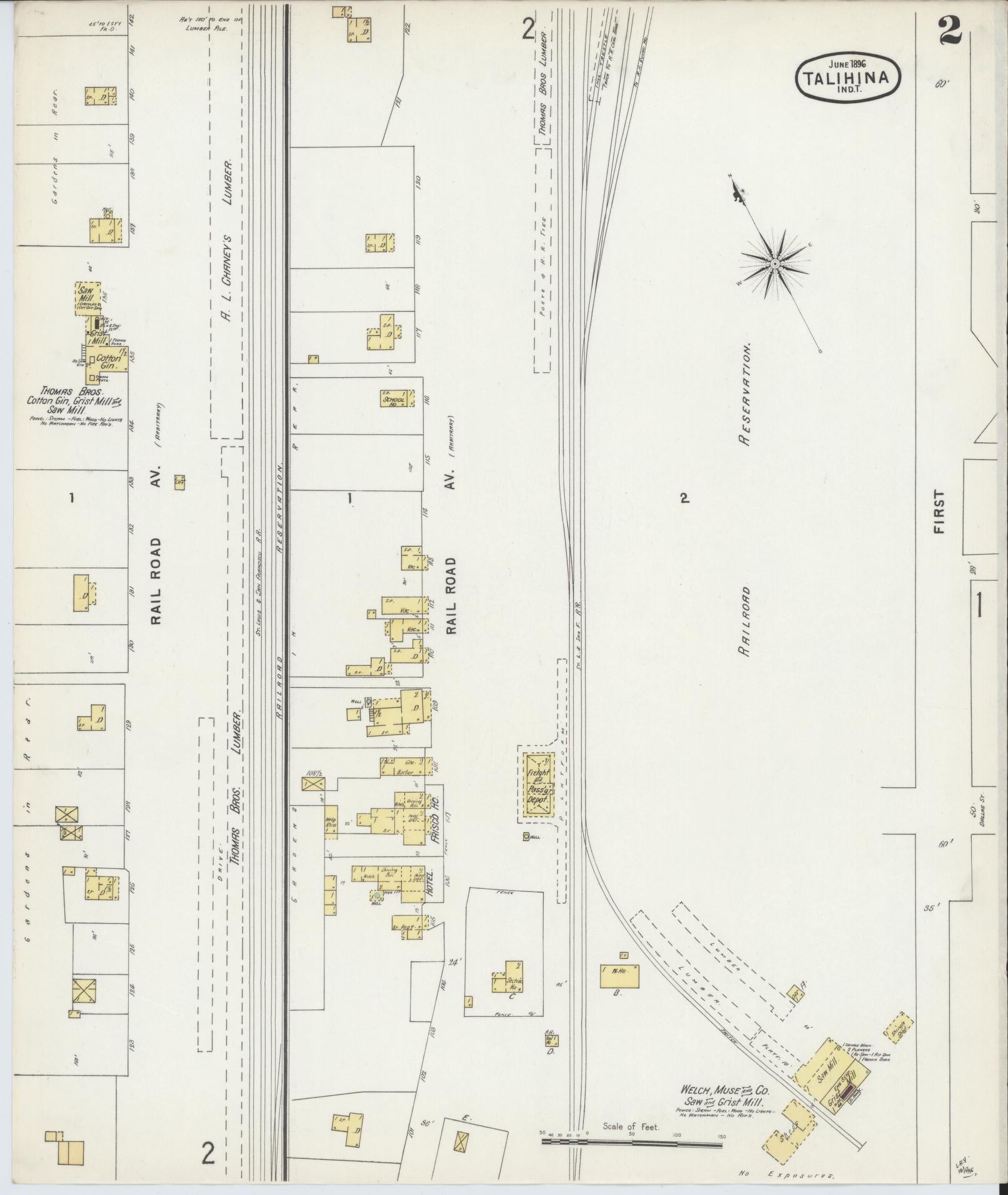 Sanborn Fire Insurance Map from Talihina, Le Flore County, Oklahoma (1896), Sheet #0002 - Complete Map Set gallery image, historic Sanborn map, vintage wall art, Oklahoma Oklahoma