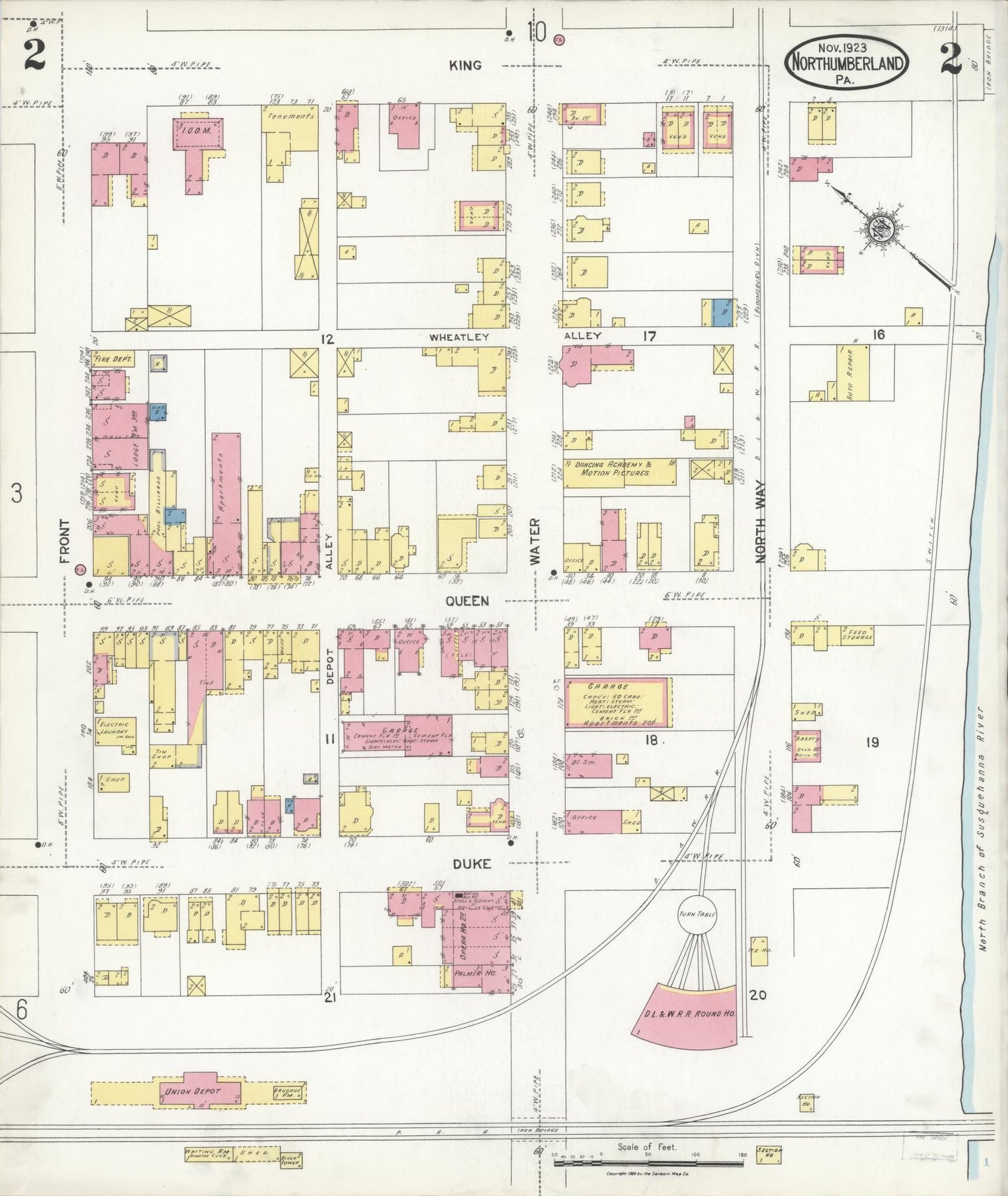 Sanborn Fire Insurance Map from Northumberland, Northumberland County, Pennsylvania (1923), Sheet #0002 - Complete Map Set gallery image, historic Sanborn map, vintage wall art, Pennsylvania Pennsylvania