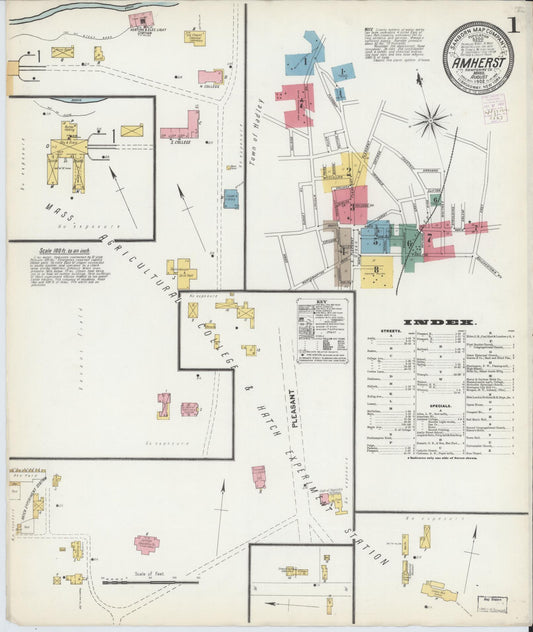 Sanborn Fire Insurance Map from Amherst, Hampshire County, Massachusetts (1902), Sheet #0001 - Complete Map Set gallery image, historic Sanborn map, vintage wall art, Massachusetts Massachusetts