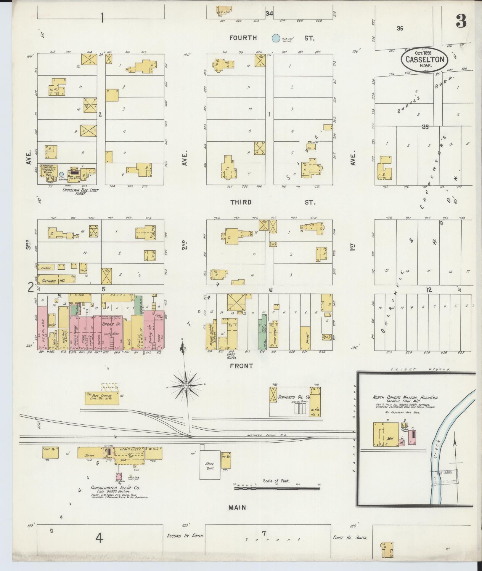 Sanborn Fire Insurance Map from Casselton, Cass County, North Dakota (1898), Sheet #0003 - Historic Sanborn Fire Insurance Map Print, vintage old map wall art, antique decor, genealogy gift, North Dakota North Dakota map