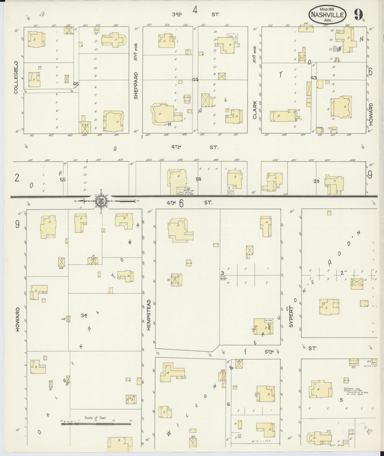 Sanborn Fire Insurance Map from Nashville, Howard County, Arkansas (1914), Sheet #0009 - Historic Sanborn Fire Insurance Map Print, vintage old map wall art, antique decor, genealogy gift, Arkansas Arkansas map