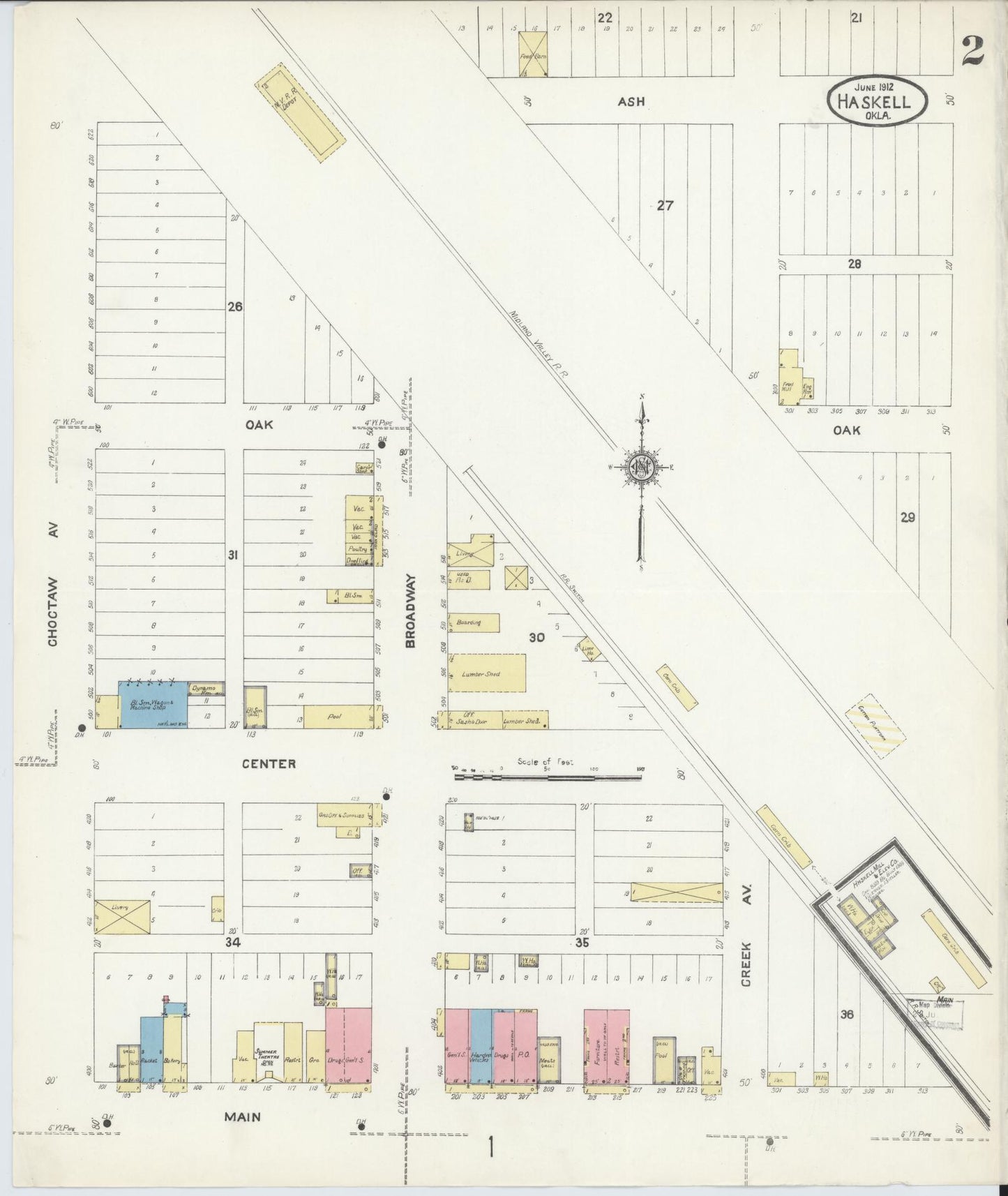 Sanborn Fire Insurance Map from Haskell, Muskogee County, Oklahoma (1912), Sheet #0002 - Complete Map Set gallery image, historic Sanborn map, vintage wall art, Oklahoma Oklahoma