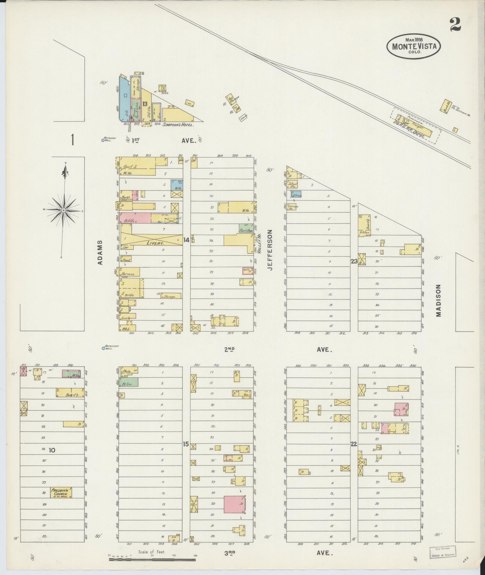Sanborn Fire Insurance Map from Monte Vista, Rio Grande County, Colorado (1898), Sheet #0002 - Complete Map Set gallery image, historic Sanborn map, vintage wall art, Colorado Colorado