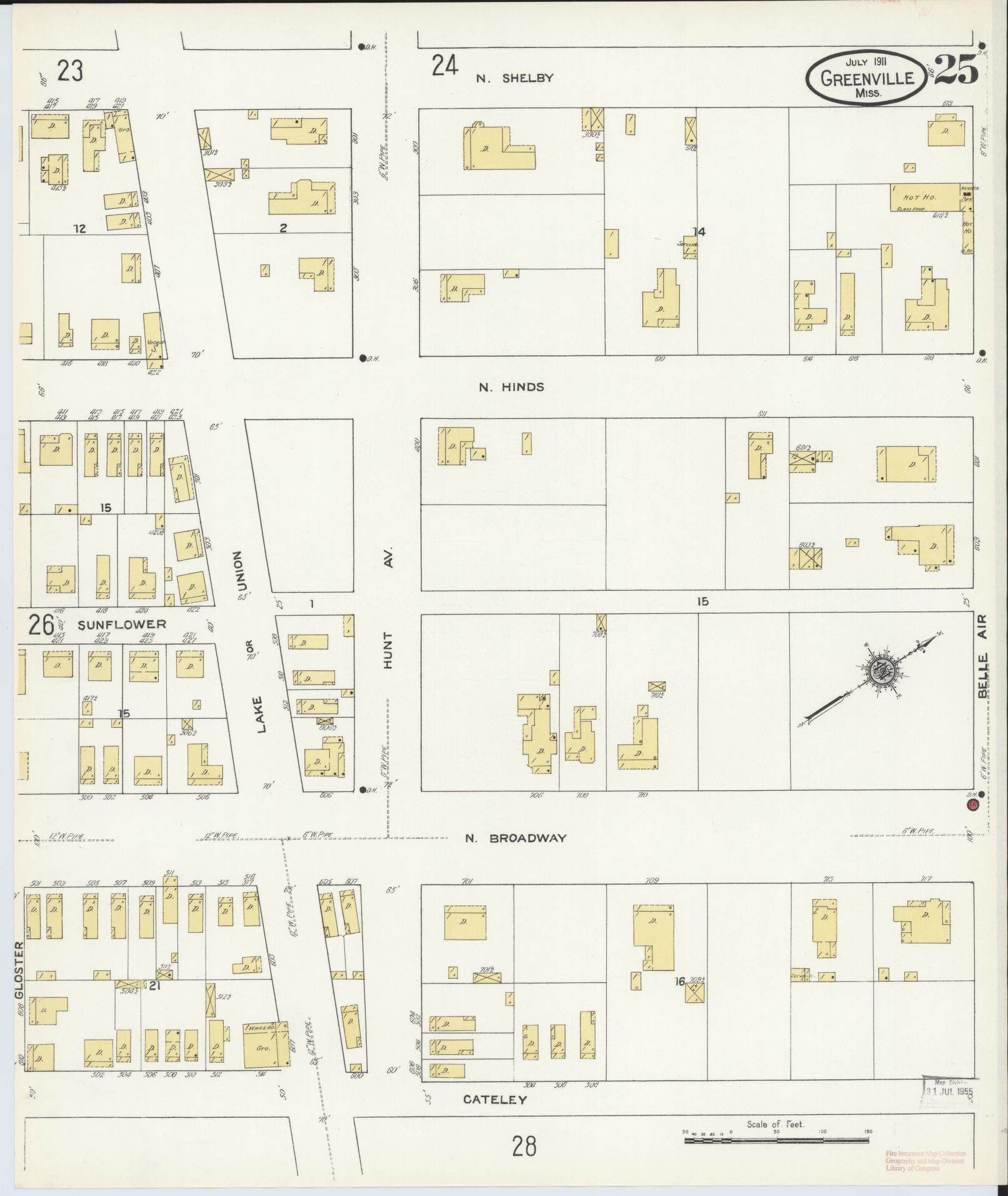 Sanborn Fire Insurance Map from Greenville, Washington County, Mississippi (1911), Sheet #0025 - Historic Sanborn Fire Insurance Map Print, vintage old map wall art, antique decor, genealogy gift, Mississippi Mississippi map