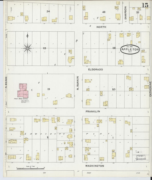 Sanborn Fire Insurance Map from Appleton, Outagamie County, Wisconsin (1891), Sheet #0015 - Historic Sanborn Fire Insurance Map Print, vintage old map wall art, antique decor, genealogy gift, Wisconsin Wisconsin map