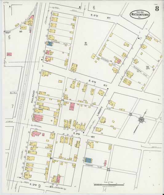 Sanborn Fire Insurance Map from Watsontown, Northumberland County, Pennsylvania (1921), Sheet #0008 - Historic Sanborn Fire Insurance Map Print, vintage old map wall art, antique decor, genealogy gift, Pennsylvania Pennsylvania map