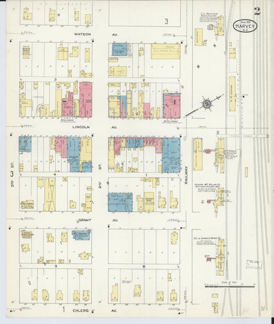 Sanborn Fire Insurance Map from Harvey, Wells County, North Dakota (1913), Sheet #0002 - Historic Sanborn Fire Insurance Map Print, vintage old map wall art, antique decor, genealogy gift, North Dakota North Dakota map