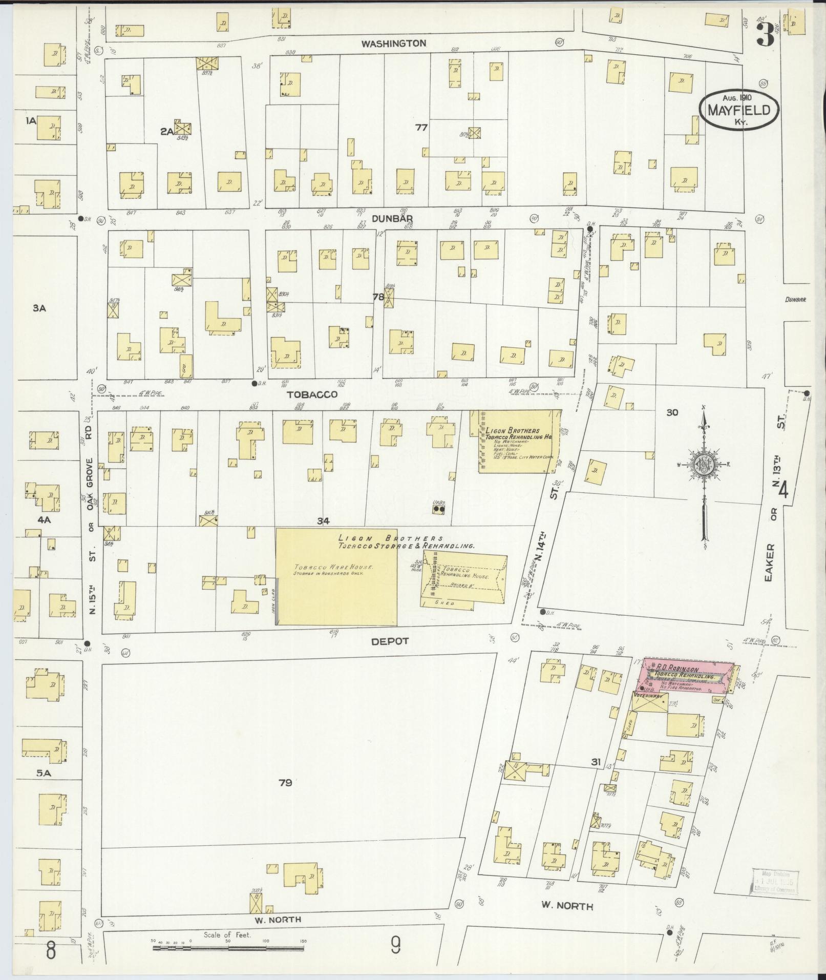 Sanborn Fire Insurance Map from Mayfield, Graves County, Kentucky (1910), Sheet #0003 - Historic Sanborn Fire Insurance Map Print, vintage old map wall art, antique decor, genealogy gift, Kentucky Kentucky map