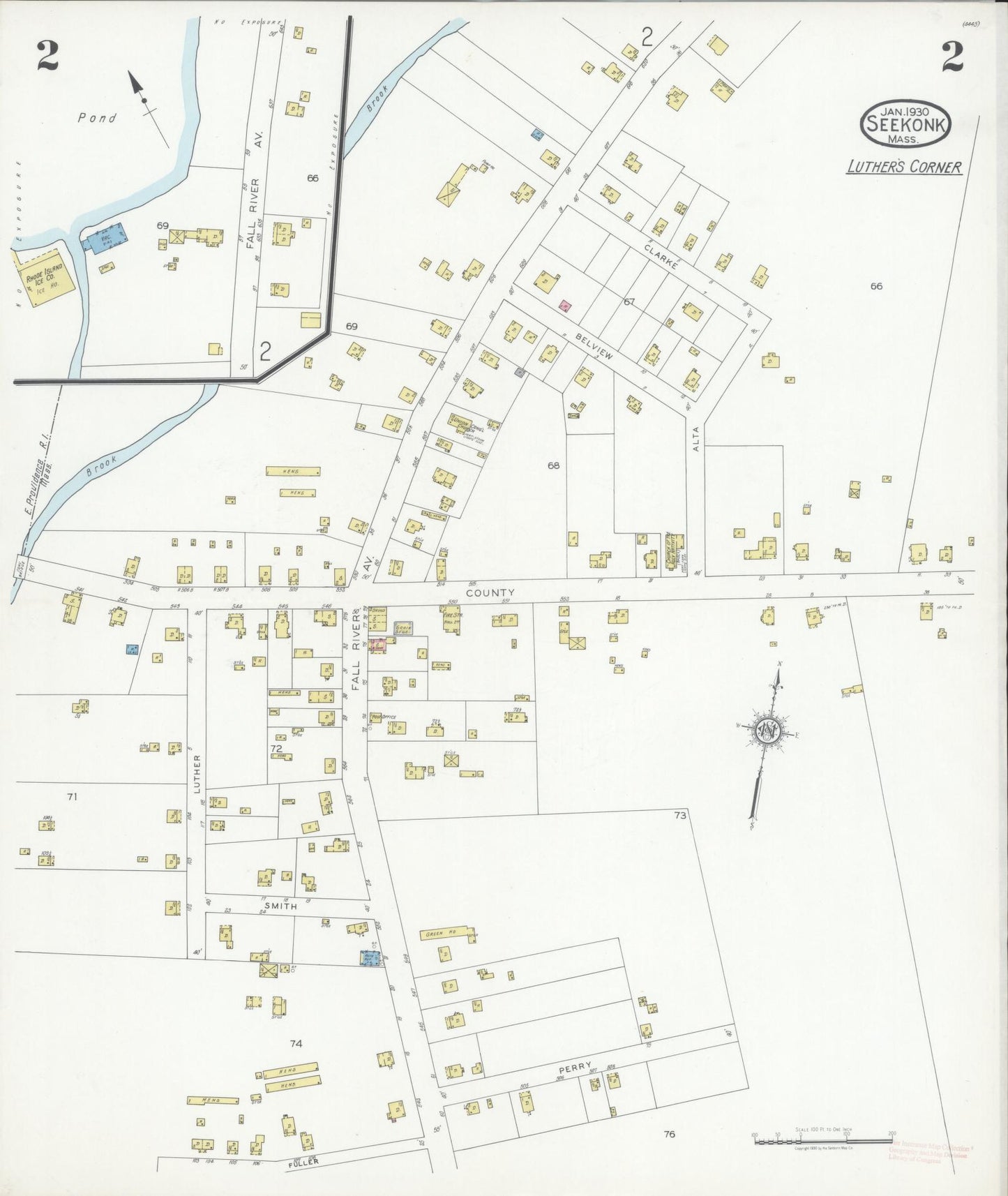 Sanborn Fire Insurance Map from Seekonk, Bristol County, Massachusetts (1930), Sheet #0002 - Historic Sanborn Fire Insurance Map Print, vintage old map wall art, antique decor, genealogy gift, Massachusetts Massachusetts map