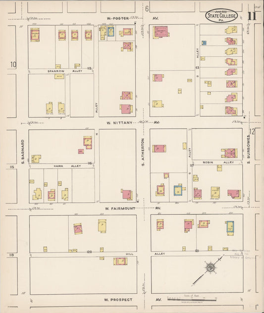 Sanborn Fire Insurance Map from State College, Centre County, Pennsylvania (1922), Sheet #0011 - Historic Sanborn Fire Insurance Map Print, vintage old map wall art, antique decor, genealogy gift, Pennsylvania Pennsylvania map