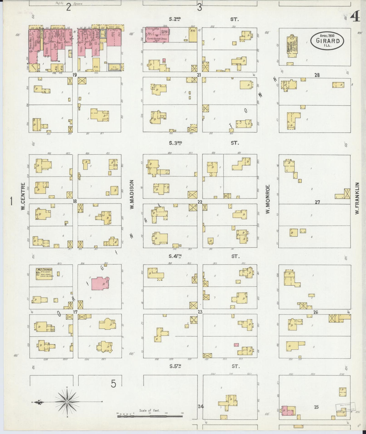 Sanborn Fire Insurance Map from Girard, Macoupin County, Illinois (1900), Sheet #0004 - Historic Sanborn Fire Insurance Map Print, vintage old map wall art, antique decor, genealogy gift, Illinois Illinois map