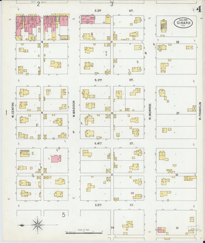 Sanborn Fire Insurance Map from Girard, Macoupin County, Illinois (1900), Sheet #0004 - Historic Sanborn Fire Insurance Map Print, vintage old map wall art, antique decor, genealogy gift, Illinois Illinois map