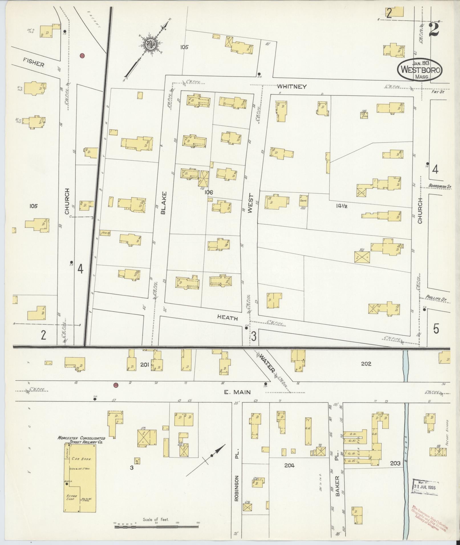Sanborn Fire Insurance Map from Westboro, Worcester County, Massachusetts (1913), Sheet #0002 - Complete Map Set gallery image, historic Sanborn map, vintage wall art, Massachusetts Massachusetts