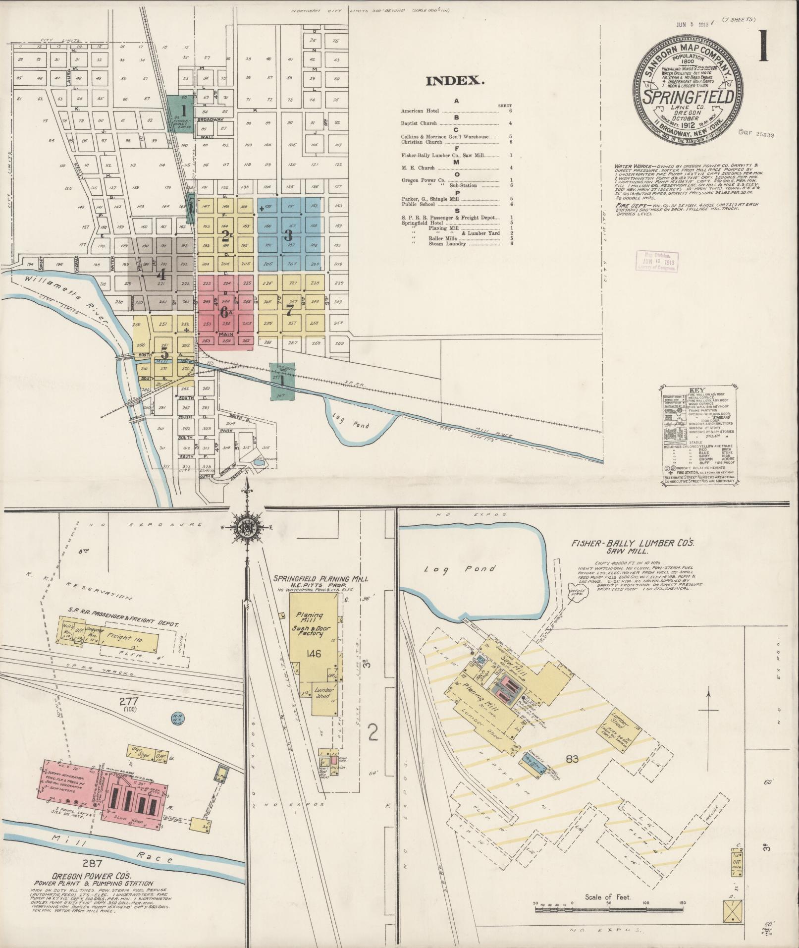 Sanborn Fire Insurance Map from Springfield, Lane County, Oregon (1912), Sheet #0001 - Complete Map Set gallery image, historic Sanborn map, vintage wall art, Oregon Oregon