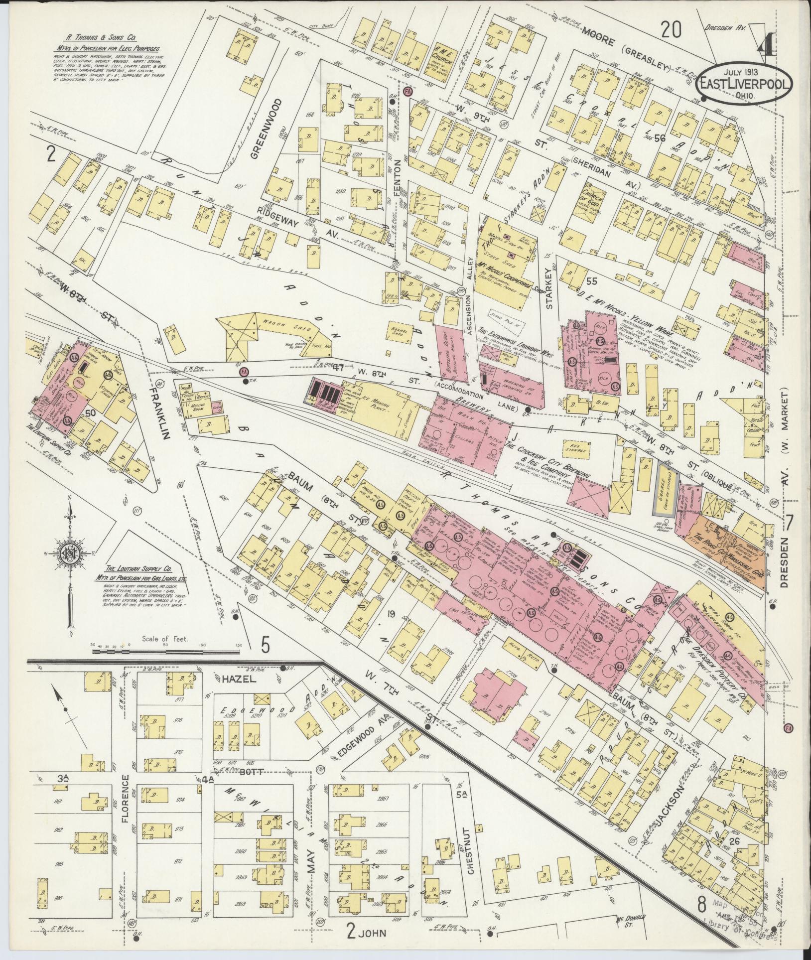 Sanborn Fire Insurance Map from East Liverpool, Columbiana County, Ohio (1913), Sheet #0004 - Complete Map Set gallery image, historic Sanborn map, vintage wall art, Ohio Ohio