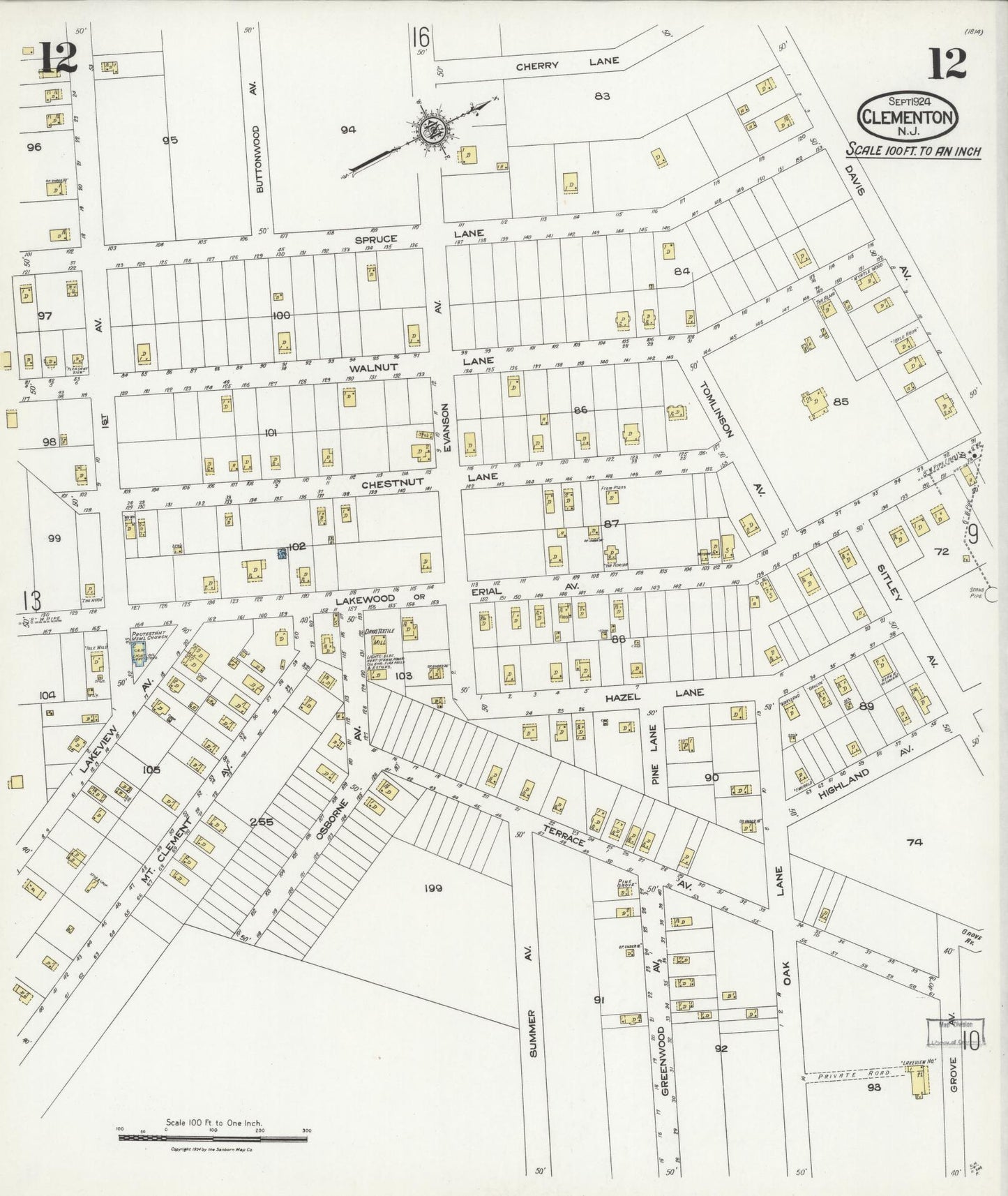 Sanborn Fire Insurance Map from Clementon, Camden County, New Jersey (1924), Sheet #0012 - Historic Sanborn Fire Insurance Map Print, vintage old map wall art, antique decor, genealogy gift, New Jersey New Jersey map