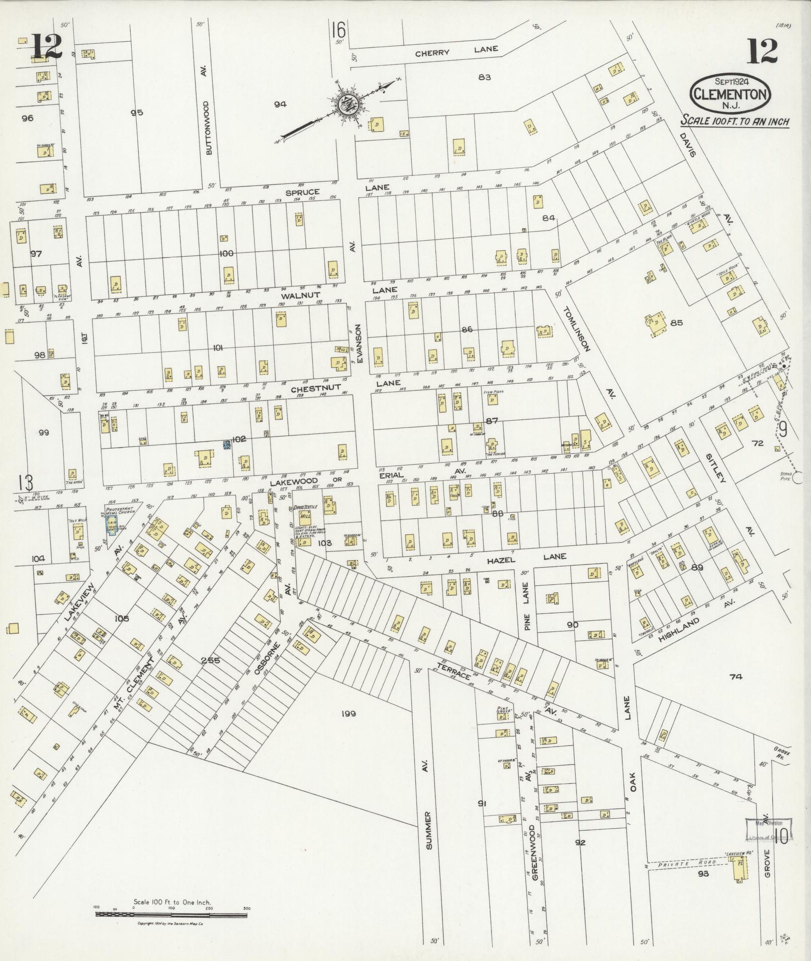 Sanborn Fire Insurance Map from Clementon, Camden County, New Jersey (1924), Sheet #0012 - Historic Sanborn Fire Insurance Map Print, vintage old map wall art, antique decor, genealogy gift, New Jersey New Jersey map