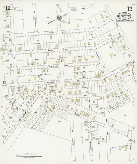 Sanborn Fire Insurance Map from Clementon, Camden County, New Jersey (1924), Sheet #0012 - Historic Sanborn Fire Insurance Map Print, vintage old map wall art, antique decor, genealogy gift, New Jersey New Jersey map
